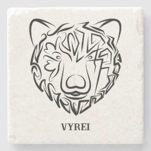 Porta-copo De Pedra Urso Tribal Negro e Branco