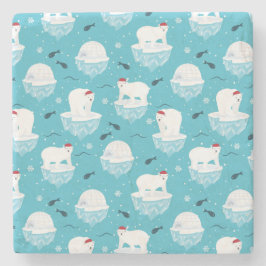 Porta-copo De Pedra Ursos Polares Bonitos em Santa Hats, Padrão de Nat