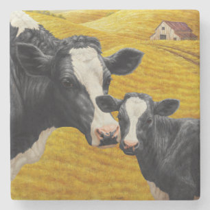 Porta-copo De Pedra Vacas de Holstein e Velho Pão de Madeira