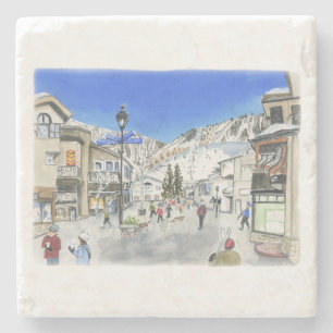 Porta-copo De Pedra Vail Village pintado em uma porta copos