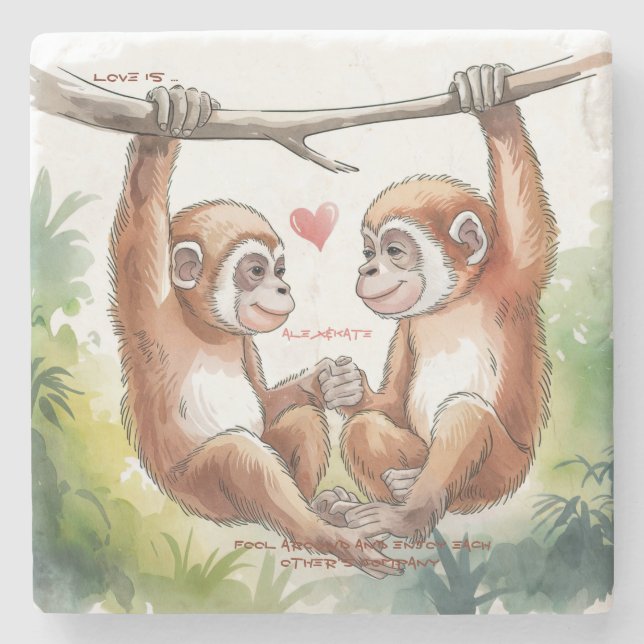 Porta-copo De Pedra Valentines Macacos (Frente)