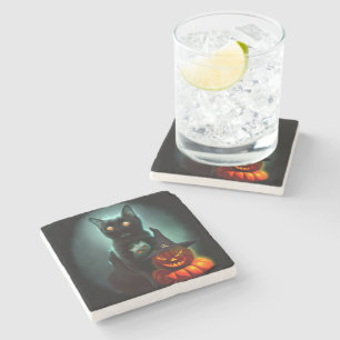 Porta-copo De Pedra Vampiro Gato e Mágico Pumpkin Halloween Surreal