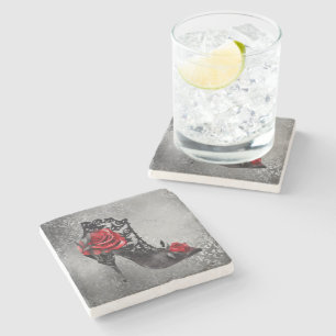 Porta-copo De Pedra Vampy Vogue Grunge Rosas Stiletto Lace Bootie