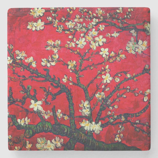 Porta-copo De Pedra Van Gogh Almond Blossoms Red (Frente)