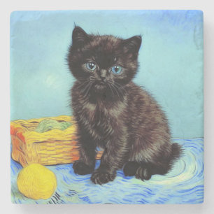 Porta-copo De Pedra Van Gogh Black Kitten com Yarn