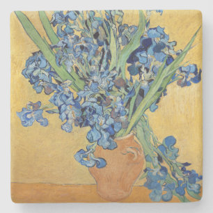 Porta-copo De Pedra Van Gogh Irrises Vase Blue Flowers Buquê Pintura
