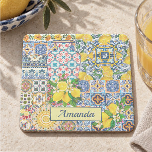 Porta-copo De Pedra Vaso Chic azulejos mediterrâneos laranja