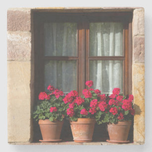 Porta-copo De Pedra Vasos de flores na janela da aldeia