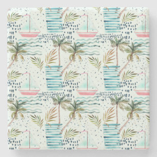 Porta-copo De Pedra Veleiro da aguarela com teste padrão da palmeira