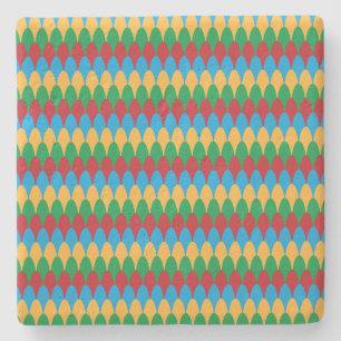 Porta-copo De Pedra Verde Azul Amarelo e Escalas Geométricas Vermelhas