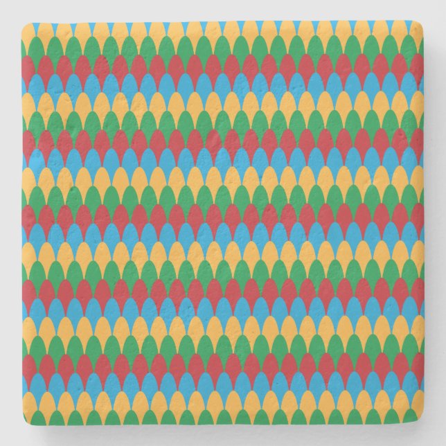 Porta-copo De Pedra Verde Azul Amarelo e Escalas Geométricas Vermelhas (Frente)