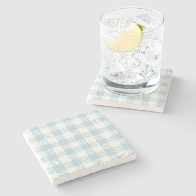 Porta-copo De Pedra Verificação de Gingham Azul (Lateral)