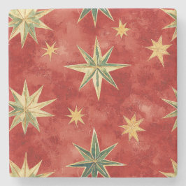 Porta-copo De Pedra Vermelho Verde Dourado Estrelas Natal