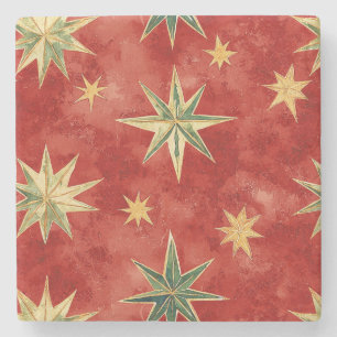 Porta-copo De Pedra Vermelho Verde Dourado Estrelas Natal