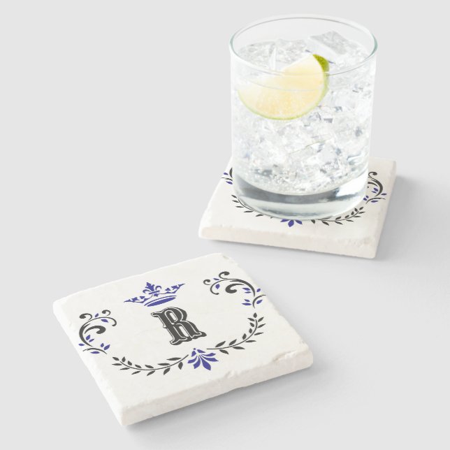 Porta-copo De Pedra Verruga Coroa Monograma 'R' (Lateral)