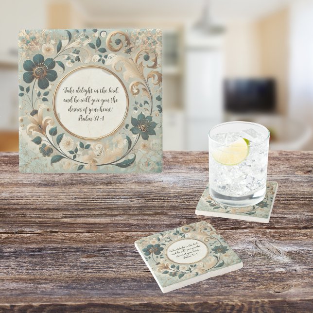 Porta-copo De Pedra Verso personalizável do quadro de tons verdes (Criador carregado)