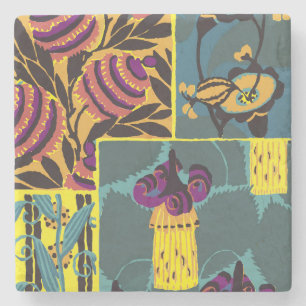 Porta-copo De Pedra Vibrante Estilo Maximalista em Estampa Floral Roxo