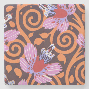 Porta-copo De Pedra Vibrante Flor Art Déco em Redemoinho Rosa e Laranj
