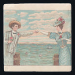 Porta-copo De Pedra Victorian Beach Love Dressy Ocean Wedding Couple<br><div class="desc">Love at the Beach! This vintage image is based on an antique postcard with a man and and a woman reaching out their arms to touch hands</div>