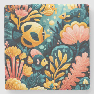 Porta-copo De Pedra Vida Colorida do Oceano na Arte Folclórica Moderna