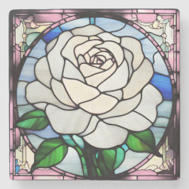 Porta-copo De Pedra Vidro Colorido Rosa Branca