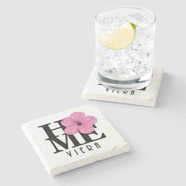 Porta-copo De Pedra Viera HOME Pink Hibiscus (Lateral)