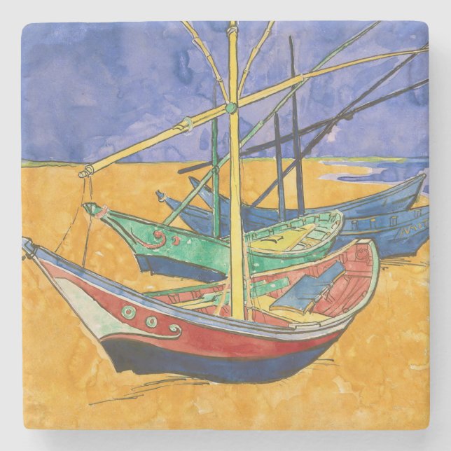 Porta-copo De Pedra Vincent van Gogh - Barcos de Pesca na Praia (Frente)