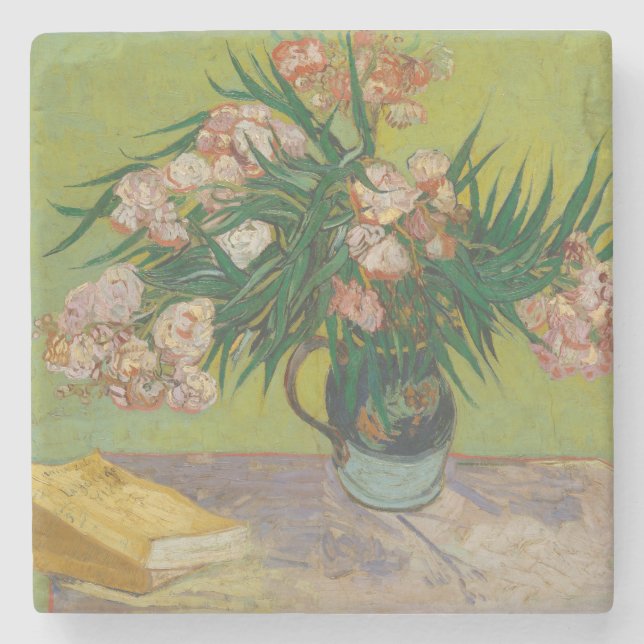 Porta-copo De Pedra Vincent Van Gogh Oleander pintura em flor (Frente)