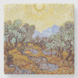 Porta-copo De Pedra Vincent van Gogh - Oliveiras, céu amarelo e sol
