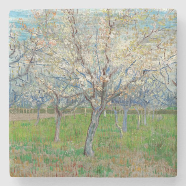 Porta-copo De Pedra Vincent van Gogh - Pomar Rosa (Frente)