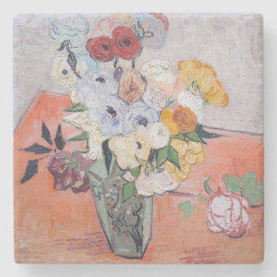 Porta-copo De Pedra Vincent van Gogh - Vaso com Rosas & Anêmonas