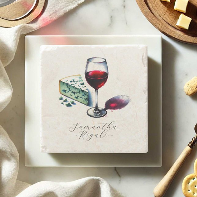 Porta-copo De Pedra Vinhoto com Lembranças Personalizadas (Personalized wine lovers coasters for gift basket ideas by Victoria Grigaliunas of Do Tell A Belle)