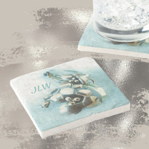 Porta-copo De Pedra Vintage Aqua e Dourada Lily