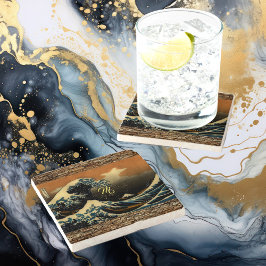 Porta-copo De Pedra Vintage Art The Excelente Wave Artist Ocean