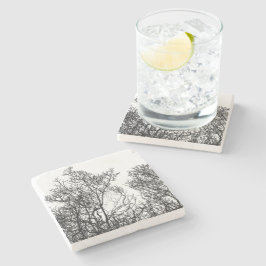 Porta-copo De Pedra Vintage Black and White Detailed Tree