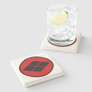 Porta-copo De Pedra Vintage Black Red Takeda Japão Mon Oriental Art