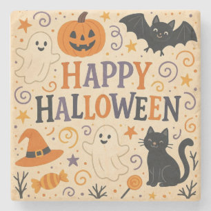 Porta-copo De Pedra Vintage, bonitinha feliz morcego de halloween, fan