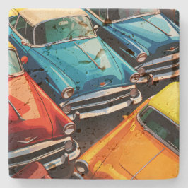 Porta-copo De Pedra Vintage Cars Pattern