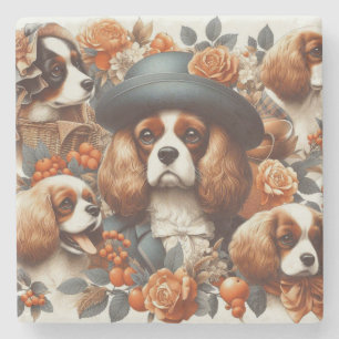 Porta-copo De Pedra Vintage Cavalier King Charles Spaniel Painting