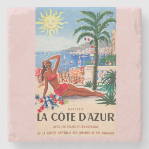 Porta-copo De Pedra Vintage Cote D'Azur Beach Girl