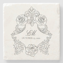 Porta-copo De Pedra Vintage Crest Monograma Logotipo de Casamento Pret