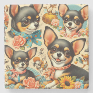 Porta-copo De Pedra Vintage Cute Seamless Chihuahua