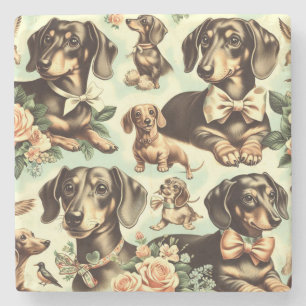 Porta-copo De Pedra Vintage Dachshund Seamless