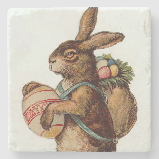 Porta-copo De Pedra Vintage Easter Bunny com ovos (Frente)