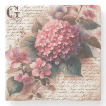 Vintage Floral Hydrangea Script Letter
