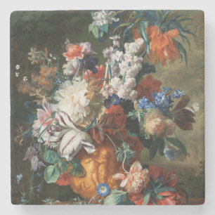 Porta-copo De Pedra Vintage Floral Jan van Huysum Buquê de Flores