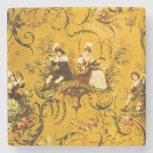 Porta-copo De Pedra Vintage Floral Vitoriano Amarelo-Amarelo-Dourado f