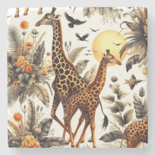 Porta-copo De Pedra Vintage Giraffe Floral Watercolor