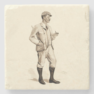 Porta-copo De Pedra Vintage Golfer com Tubo de Cigarro e Boots