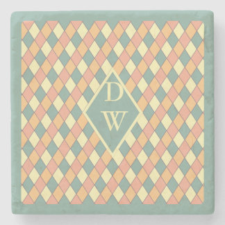 Porta-copo De Pedra Vintage Harlequine Diagonal em Pastéis Monograma